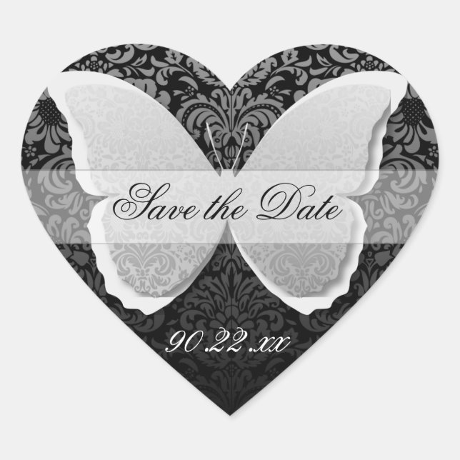 Butterfly Lace "Save the Date" Heart Sticker (Front)