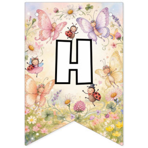 Butterfly & Ladybug Floral Garden Happy Birthday Bunting