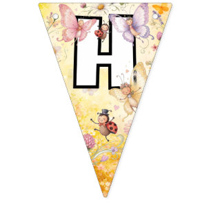 Butterfly & Ladybug Floral Garden Happy Birthday Bunting