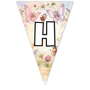 Butterfly & Ladybug Happy Birthday Pastel Garden Bunting