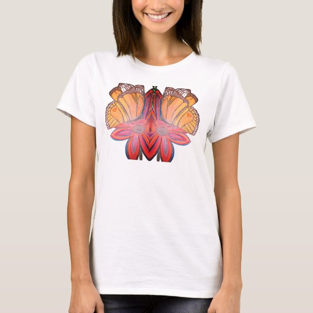 Butterfly landing on flower beautiful T-Shirt (Front)