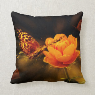 Butterfly Landing on Flower Cushion