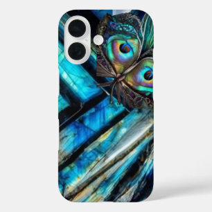 Butterfly landing on labradorite iPhone 16 case