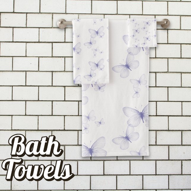 Butterfly  Lavender Dreams Bath Towel Set (Ethereal Whimsy: Purple Butterflies Gracing Your Tranquil Bath.)