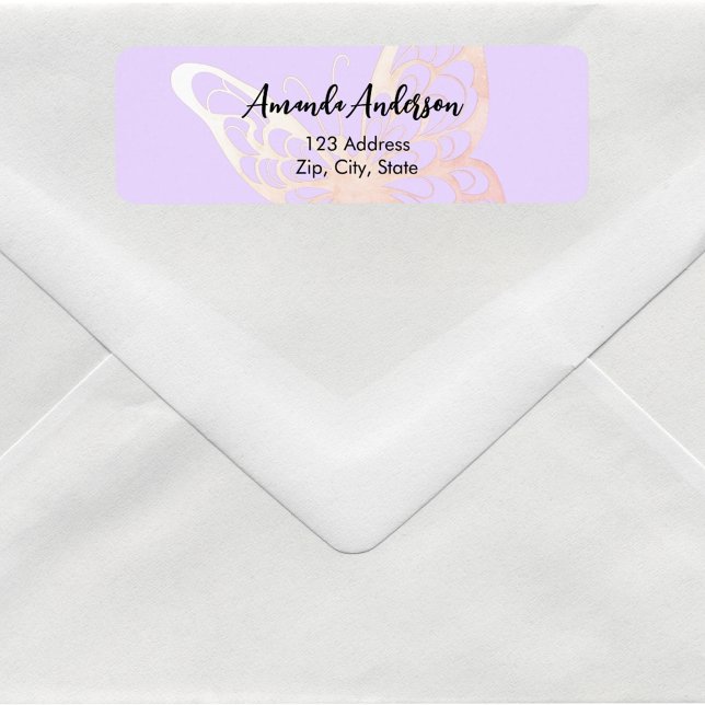 Butterfly lavender pink return address label (Creator Uploaded)