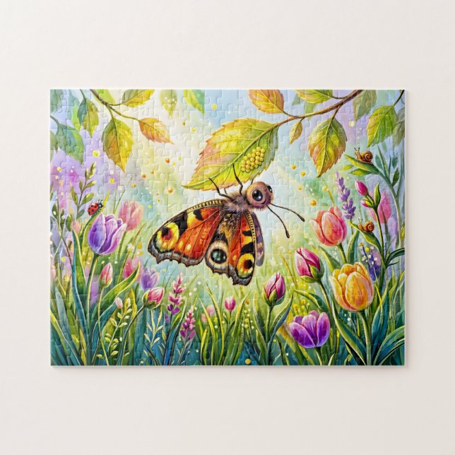 Butterfly Laying Eggs Under Leaf Jigsaw Puzzle (Horizontal)