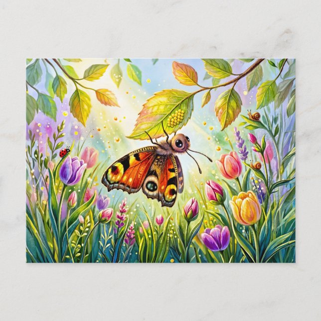 Butterfly Laying Eggs Under Leaf Postcard (Front)