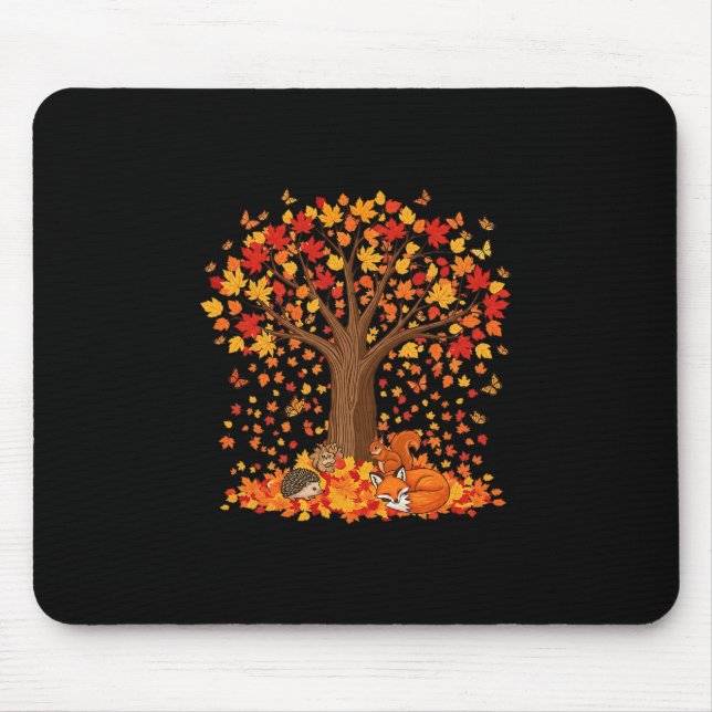 Butterfly Leaf Fall Tree Hello Autumn Thanksgiving Mouse Pad (Front)