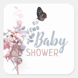 Butterfly Leaves, Elegant Baby Shower Square Sticker