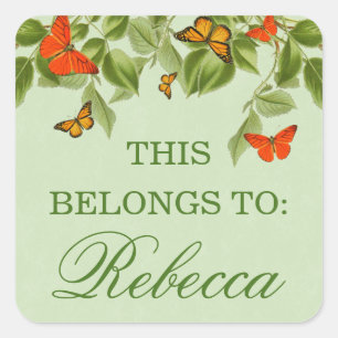 Butterfly & leaves green nature name sticker