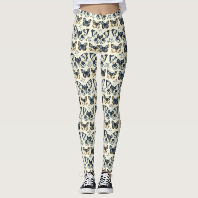 Butterfly Leggings with Antique Botanical Pattern (Front)