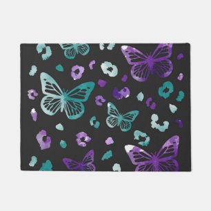 Butterfly Leopard Black Doormat