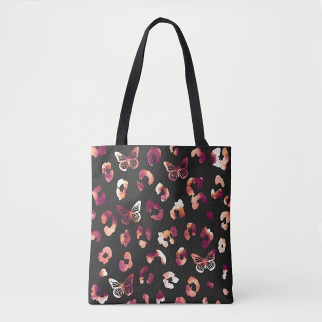 Butterfly Leopard Black Tote Bag (Front)