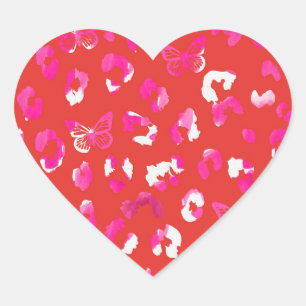 Butterfly leopard red pink pattern Heart Sticker