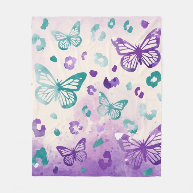 Butterfly Leopard White Fleece Blanket (Front)