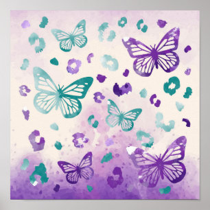 Butterfly Leopard White Pattern Poster