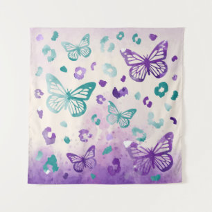 Butterfly Leopard White Tapestry