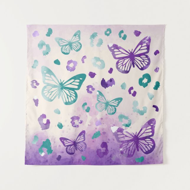 Butterfly Leopard White Tapestry (Front)