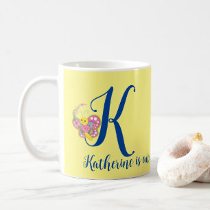 Butterfly Letter K Floral Mug