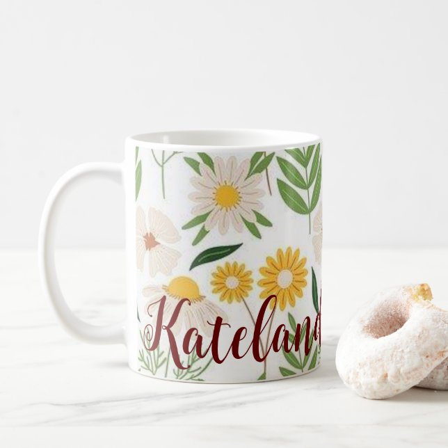 Butterfly Letter K Floral Mug (With Donut)