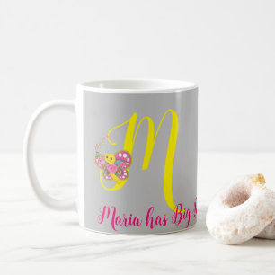 Butterfly Letter M Floral Mug