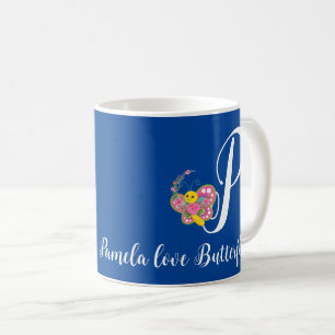 Butterfly Letter P Floral Mug