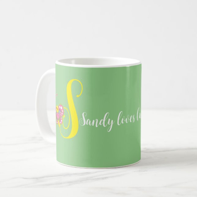 Butterfly Letter S Floral Mug (Front Left)