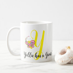 Butterfly Letter Y Floral Mug