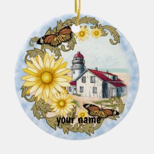 Butterfly Lighthouse Ceramic Ornament