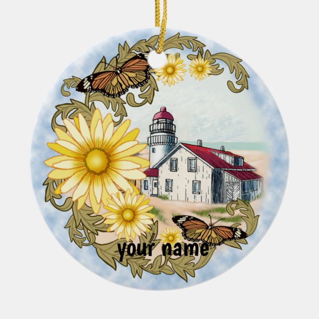 Butterfly Lighthouse  Ceramic Ornament (Front)