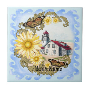 Butterfly Lighthouse  Ceramic Tile