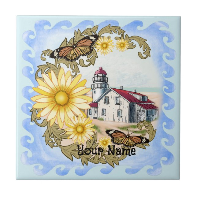 Butterfly Lighthouse  Ceramic Tile (Front)