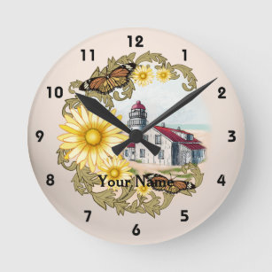 Butterfly Lighthouse custom name Clock