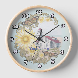 Butterfly Lighthouse custom name Clock