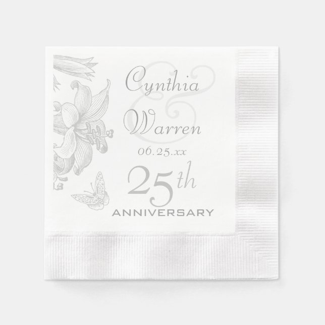 Butterfly Lilies 25th Silver Wedding Anniversary Napkin (Front)