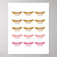 Butterfly Line Art Drawing in Pink and Orange