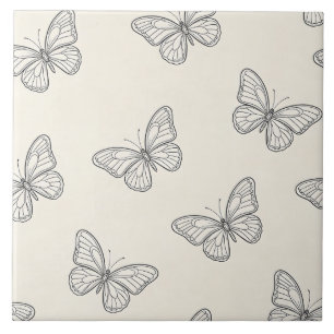 Butterfly Line Art Pattern Ceramic Tile