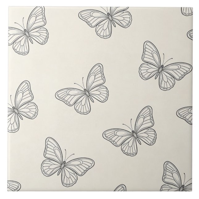 Butterfly Line Art Pattern Ceramic Tile (Front)