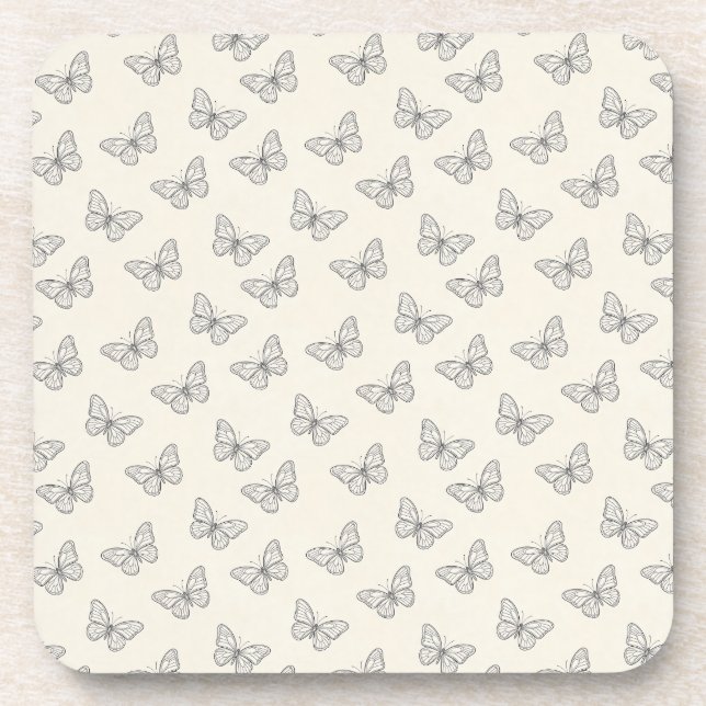 Butterfly Line Art Pattern Coaster (Front)