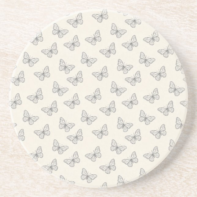 Butterfly Line Art Pattern Coaster (Front)