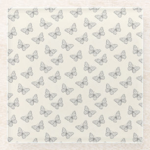Butterfly Line Art Pattern Glass Coaster