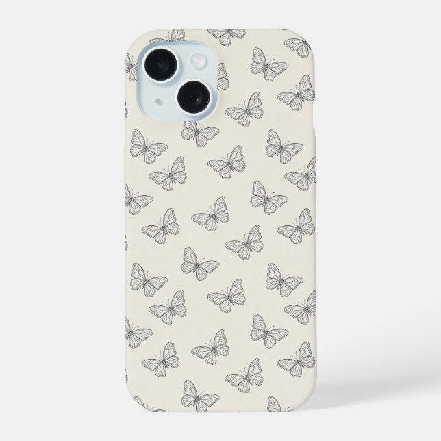 Butterfly Line Art Pattern iPhone 15 Case (Back)