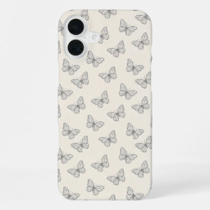 Butterfly Line Art Pattern iPhone 16 Plus Case