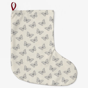 Butterfly Line Art Pattern Large Christmas Stocking