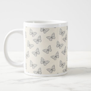 Butterfly Line Art Pattern Large Coffee Mug