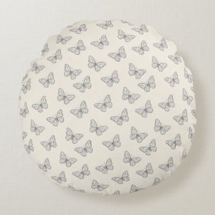 Butterfly Line Art Pattern Round Cushion