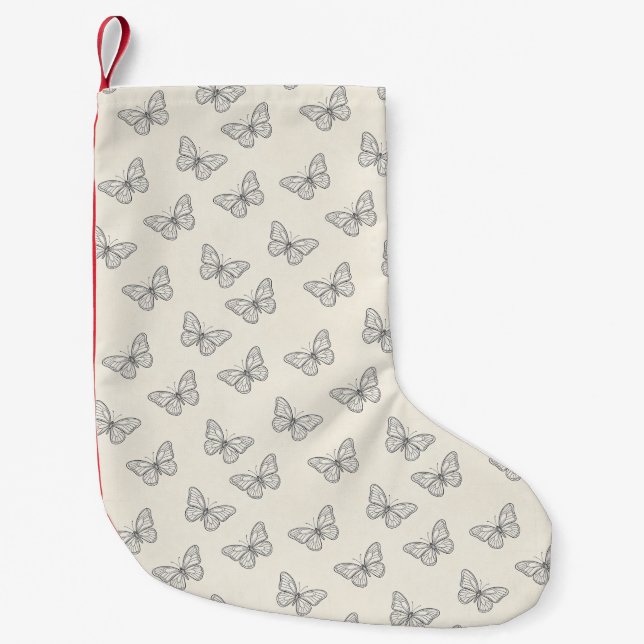 Butterfly Line Art Pattern Small Christmas Stocking (Front)