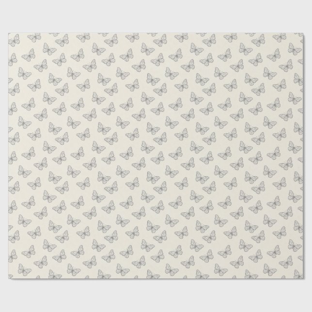 Butterfly Line Art Pattern Wrapping Paper (Flat)