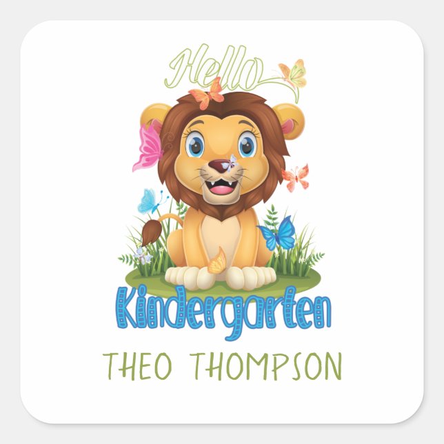 Butterfly Lion Back to School Kindergarten 1st Day Square Sticker (Front)