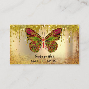 Butterfly Logo Gold Dripping Girly Modern Rainbow Business Card